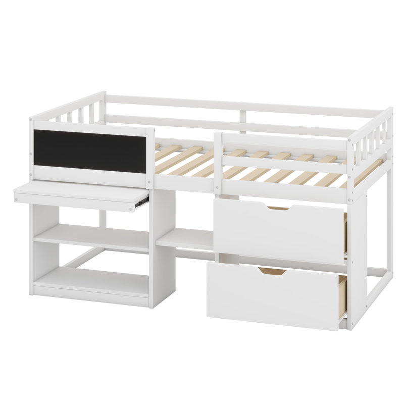 Lit mezzanine bas avec bureau roulant, Blanc