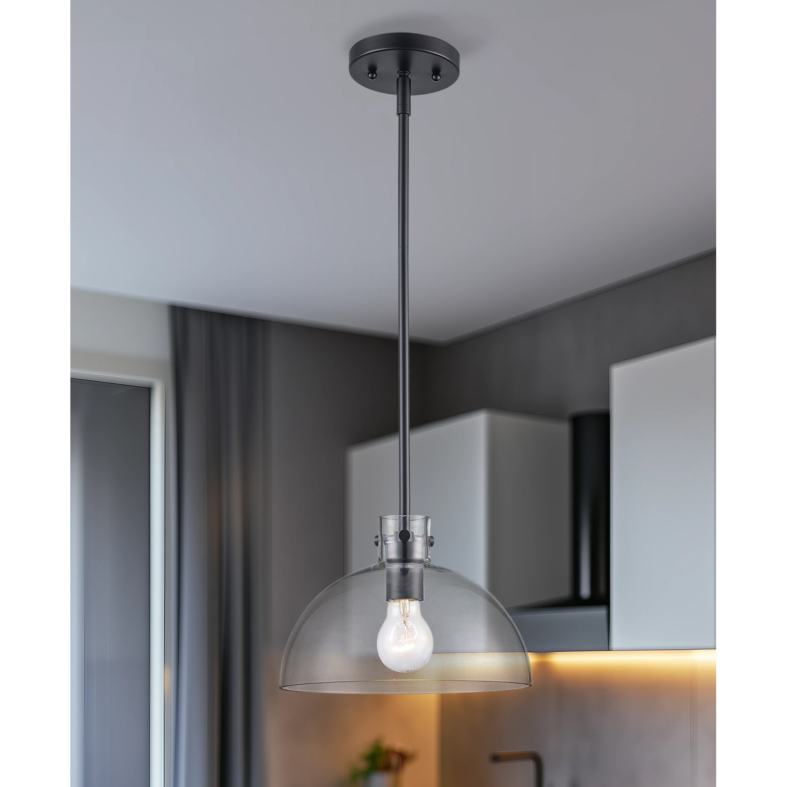 Martins Single Light Glass Pendant, 44.8" H x 10" W x 10" D, Black