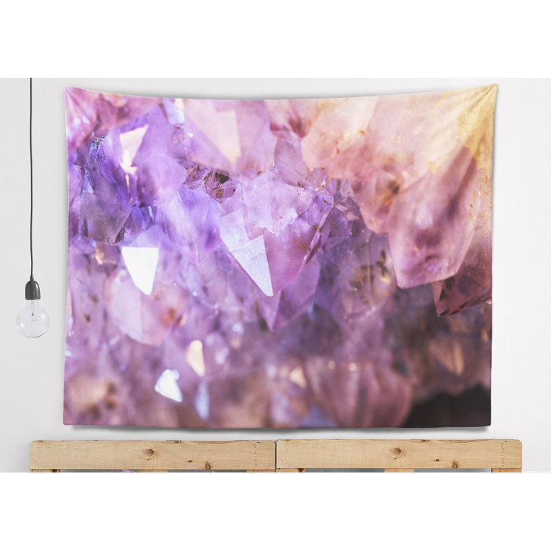 Tapisserie geode en polyester naturel améthyste avec accessoires suspendus inclus, H 78 po x l 92 po