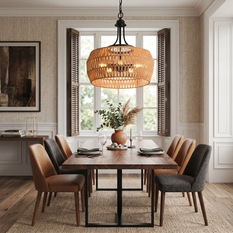 Luminaire suspendu en corde de jute tissé à la main 19 pouces avec chaîne ajustable Boho, pour îlot de cuisine, salle à manger, entrée (ampoule non incluse)