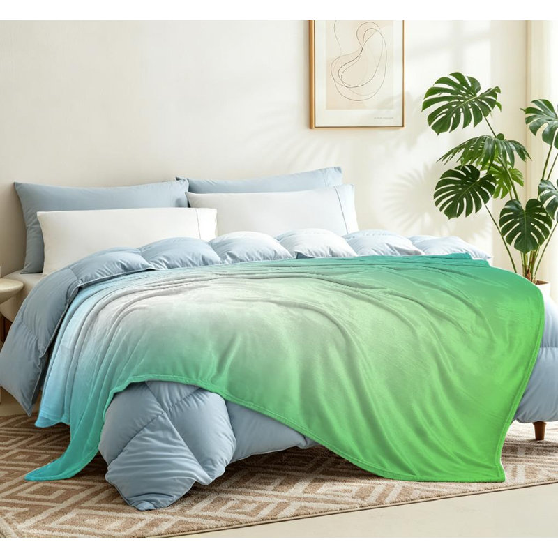Jeté en flanelle bleue ultra douce, imprimé abstrait dégradé vert, Throw 50" x 60"