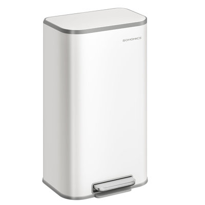 Poubelle de cuisine, poubelle de 8 gallons (30 L) avec couvercle, acier inoxydable, fermeture en douceur et restes ouverts, seau intérieur, large pédale antidérapante, blanc nuage