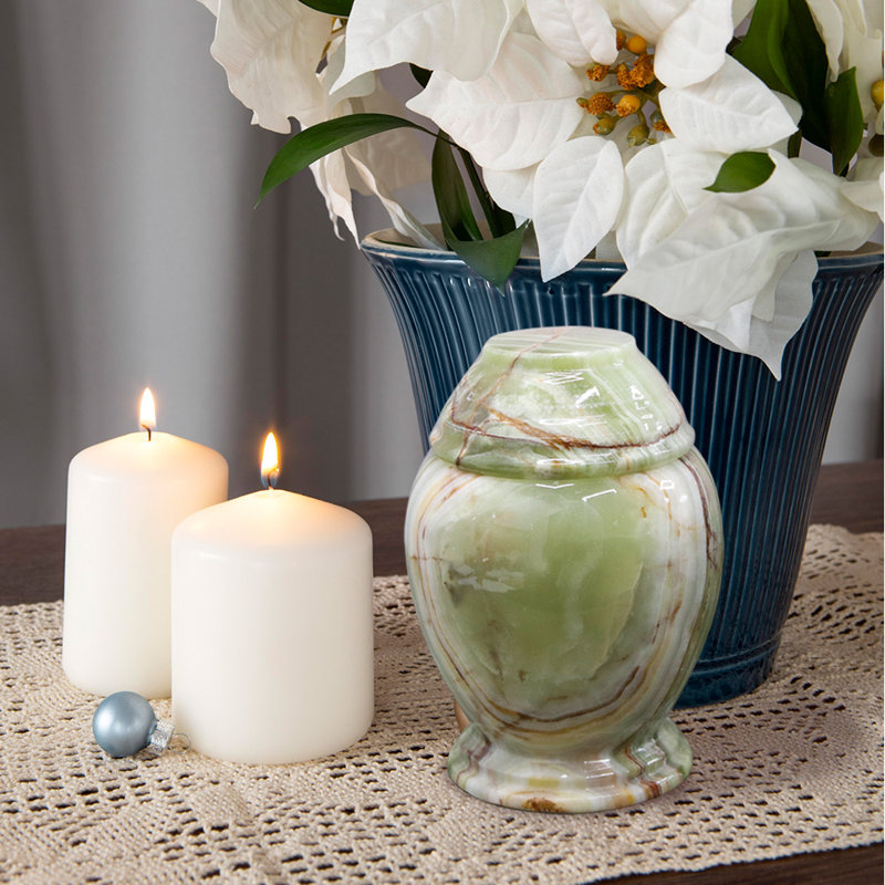 Marble Cremation Urn For Ashes, Small, Moss Green
