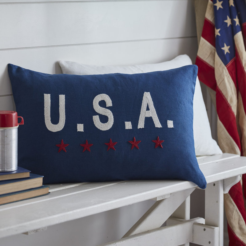 U.S.A. Indigo/White Linen Lumbar Pillow
