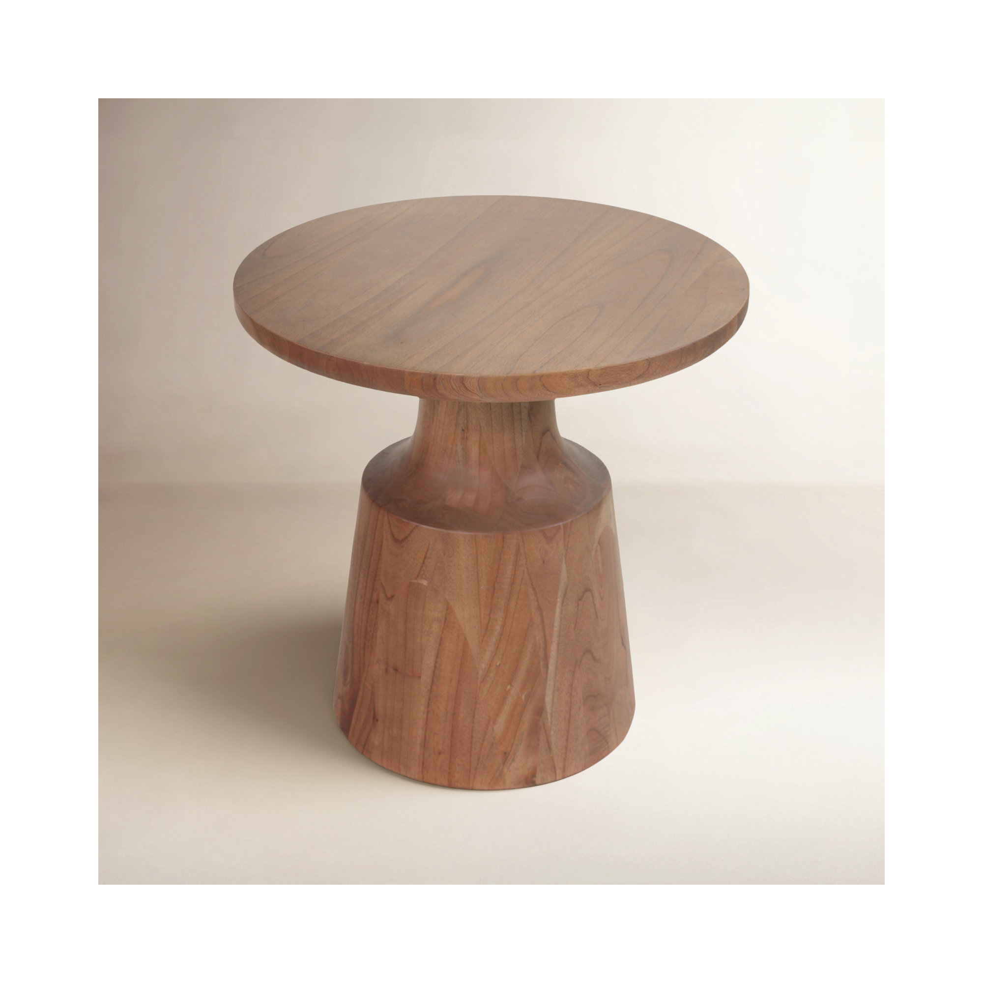 Rhys Solid Wood 21.5" Round End Table, Aged Barrel