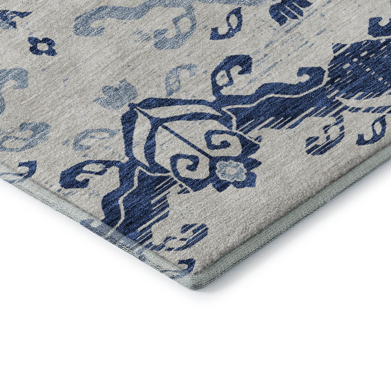 Premium Machine Washable Prisco Navy Rug, Runner 2'3" x 7'6"