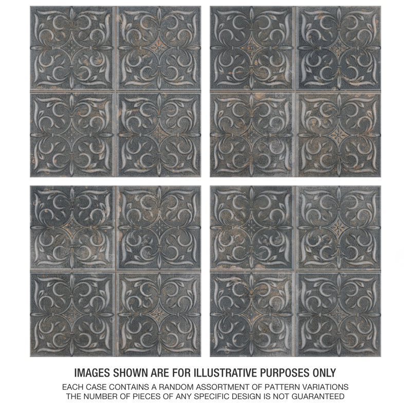Antigua Lis 13" x 13" Straight Edge Porcelain Metal Look Wall Tile, Black