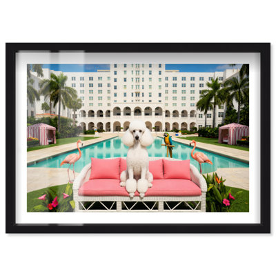 Posh Poodle Palace Shadowbox Print Fun Animal Wall Art by Notoriart, Black Frame, 37"H x 55"W