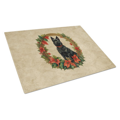 Schipperke Christmas Flowers Glass Cutting Board