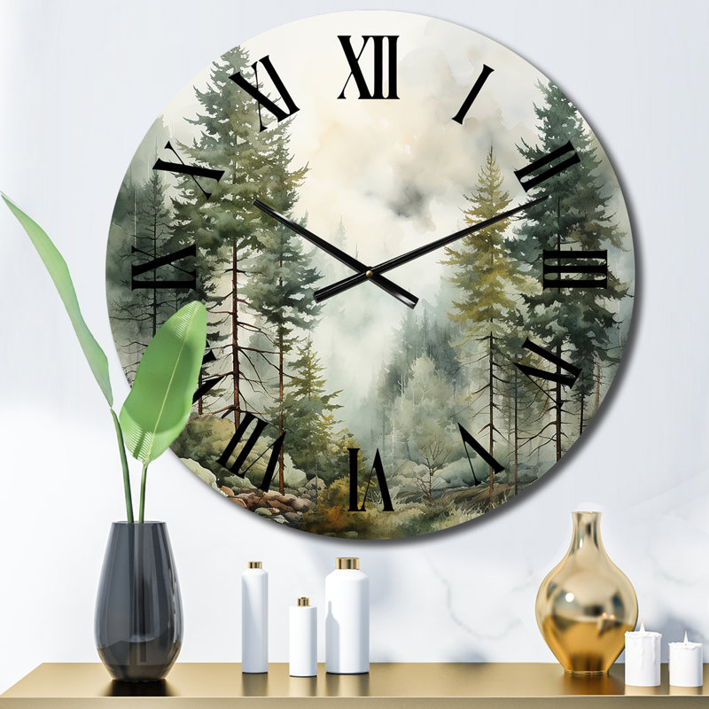 Horloge murale Pine Tree Misty Morning II, Petit