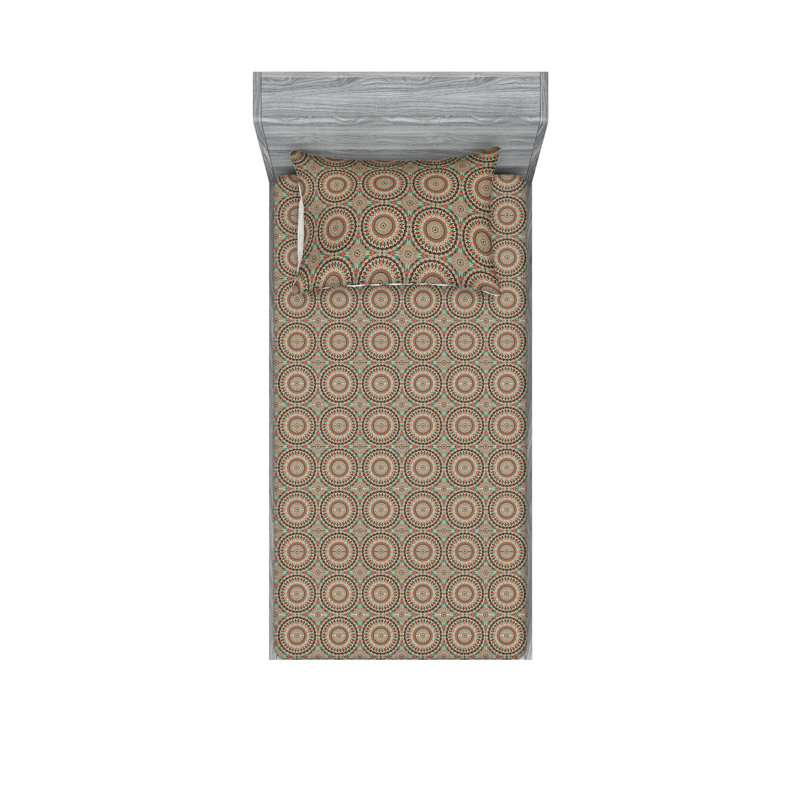 Multicolore drap-housse et taies décoratives 3 pièces Ambesonne, Ensemble de draps pour lit simple avec 1 taie d'or