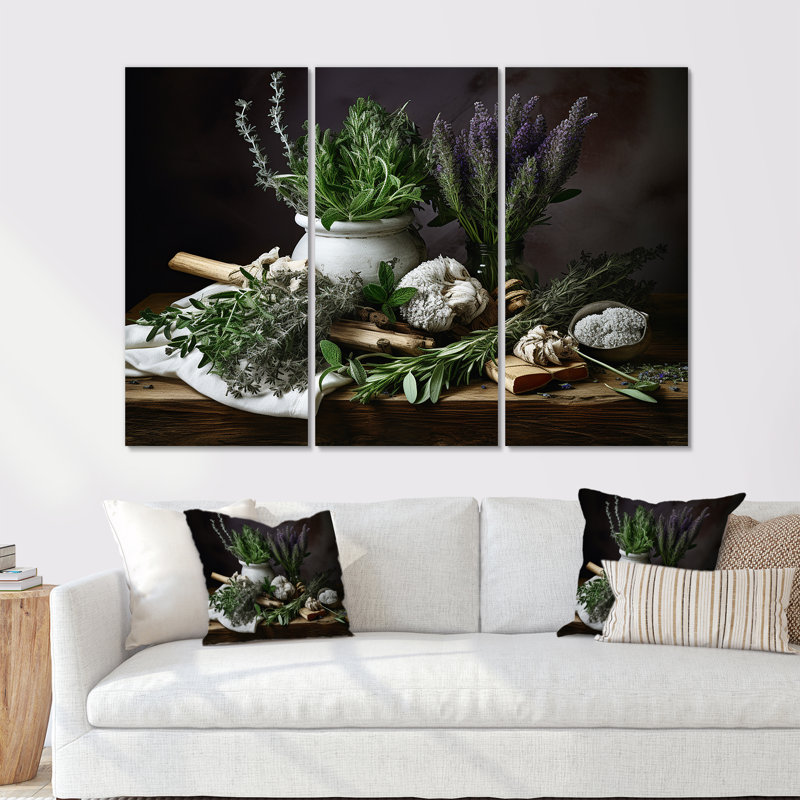 Nature morte au bouquet d'herbes naturelles - ensemble d'herbes florales, H 32 po x l 48 po x P 1 po