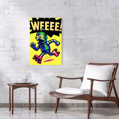 Joyful Robot Skates Colorful Retro Vibrant Wall Art Print by ERM - Wrapped Canvas Print