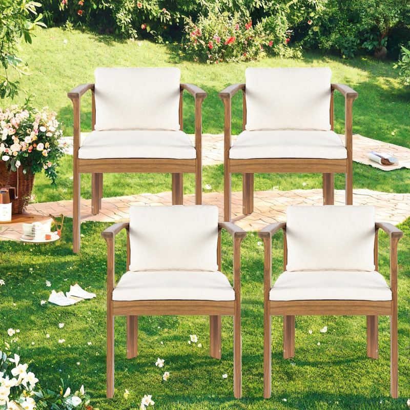 Ensemble de 4 chaises de patio modernes en teck de bois d'acacia pour les repas en plein air