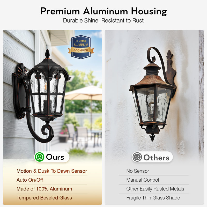 Oil Rubbed Bronze Dusk to Dawn Outdoor Wall Lantern Sconce Light with Tempered Water Ripple Glass, Oil Rubbed Bronze