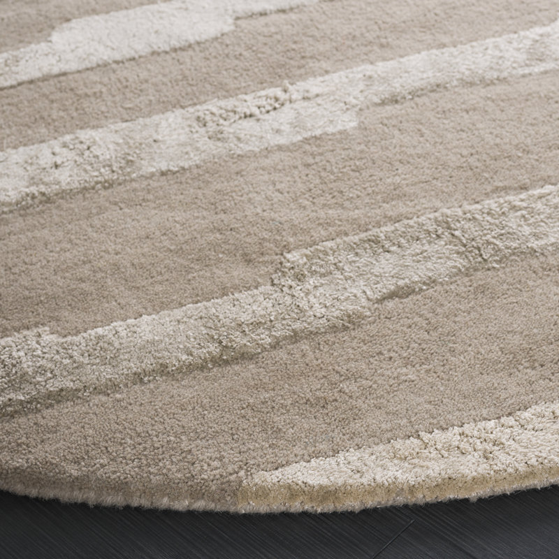 Claudiane Hand Tufted Wool/Cotton/Viscose Striped Rug in Gray, Round 6'