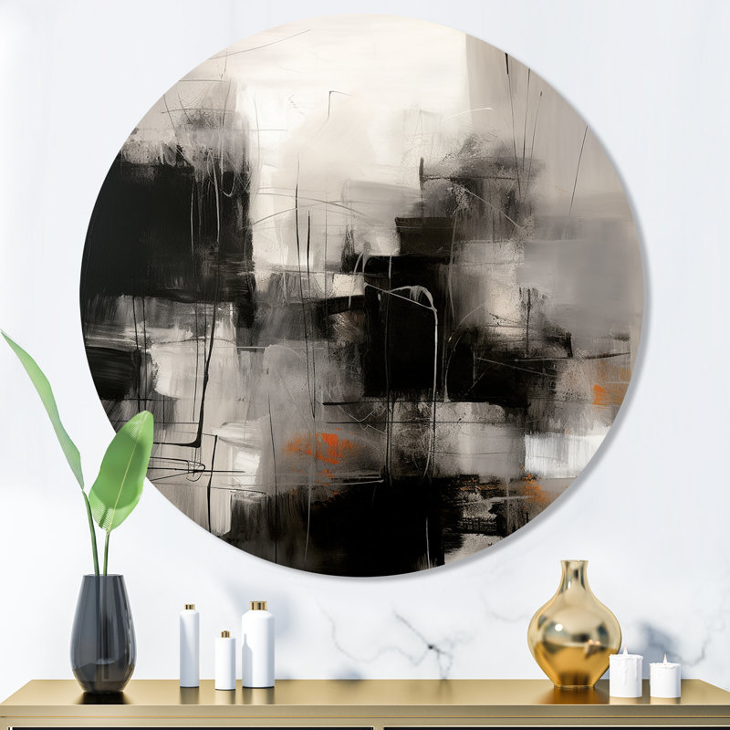 Art mural rond noir Mid Century Fusion I - abstrait Mid-Century, H 36 po x l 36 po x P 1 po