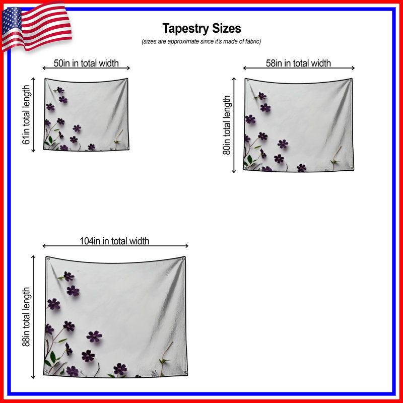 Tapisserie murale fleurs mauves - décoration murale florale, H 50 po x l 60 po avec 4 œillets