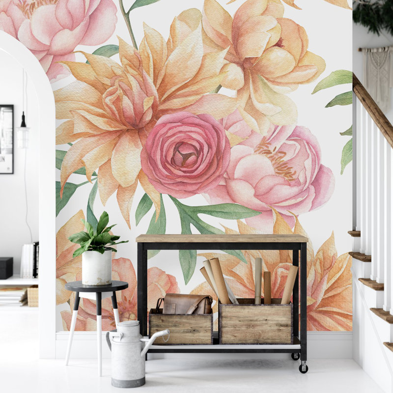 White Wallpaper With Flowers