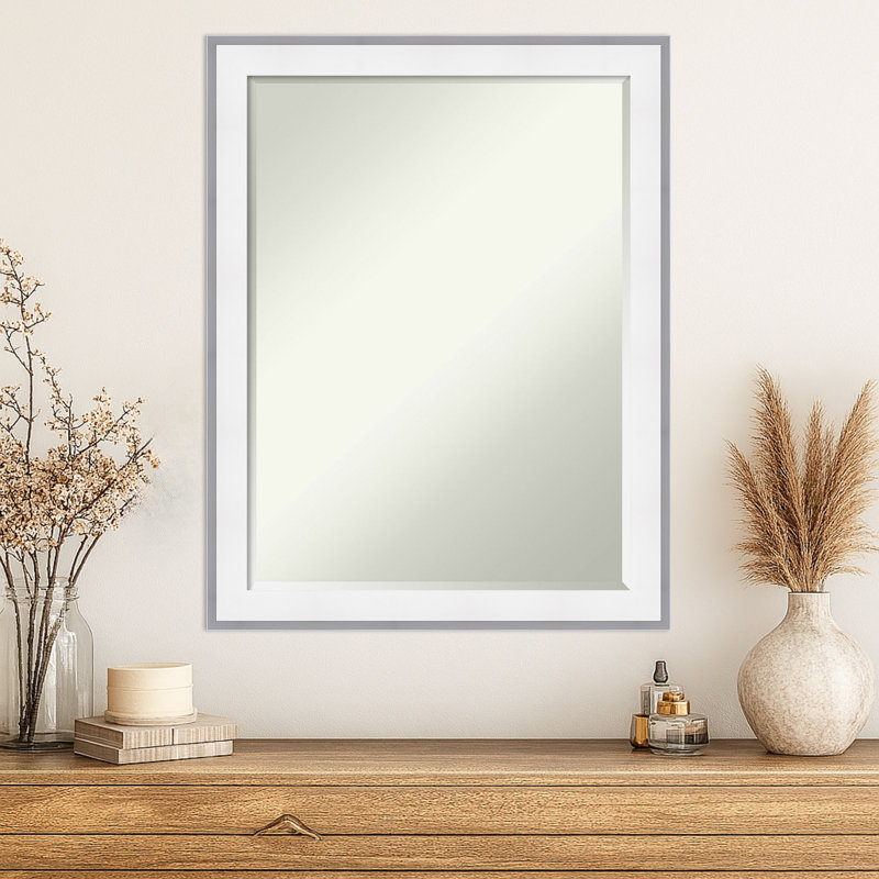 Maya Half-Inch-Bevel Framed Wall Mirror, White Silver