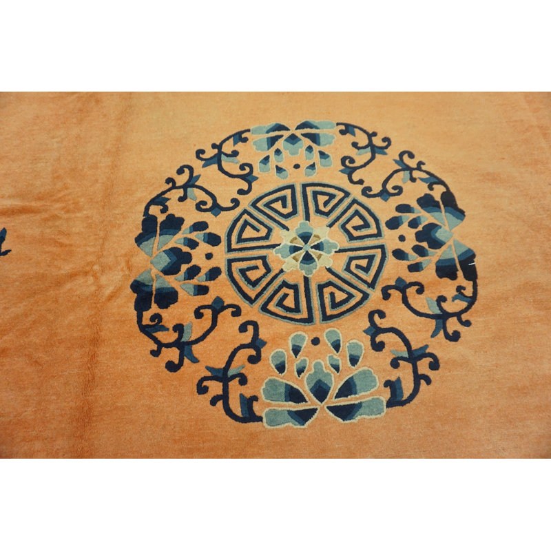 Antique Large Peking Chinese Floral, Medallion Knotted Rug
