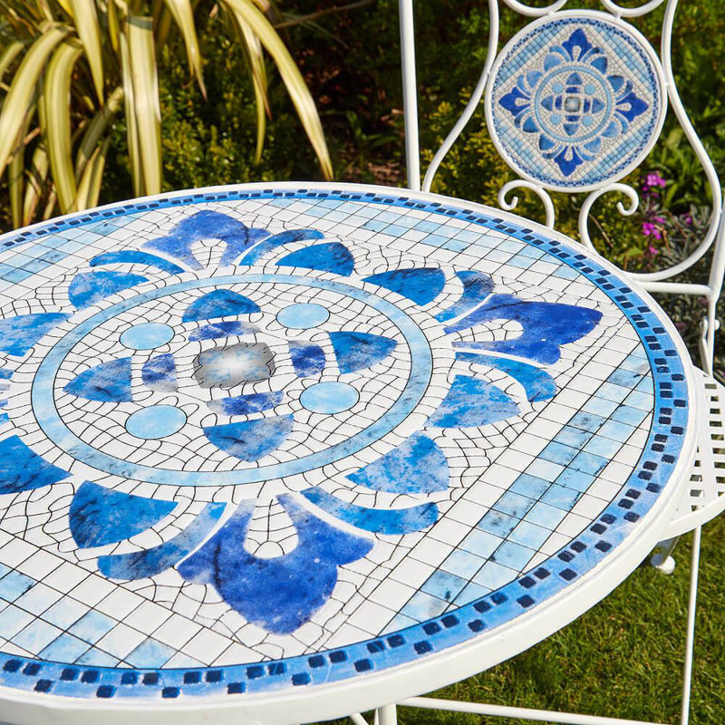 Fenton Mediterranean Mosaic Garden Patio Bistro Set