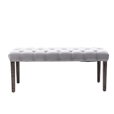 Banc en velours gris pour chambre à coucher et garage, coussin rembourré en éponge, pieds en plastique encastrés, conception simple, salon de 45,83 po de longueur, sièges confortables avec l 16,99 po de largeur
