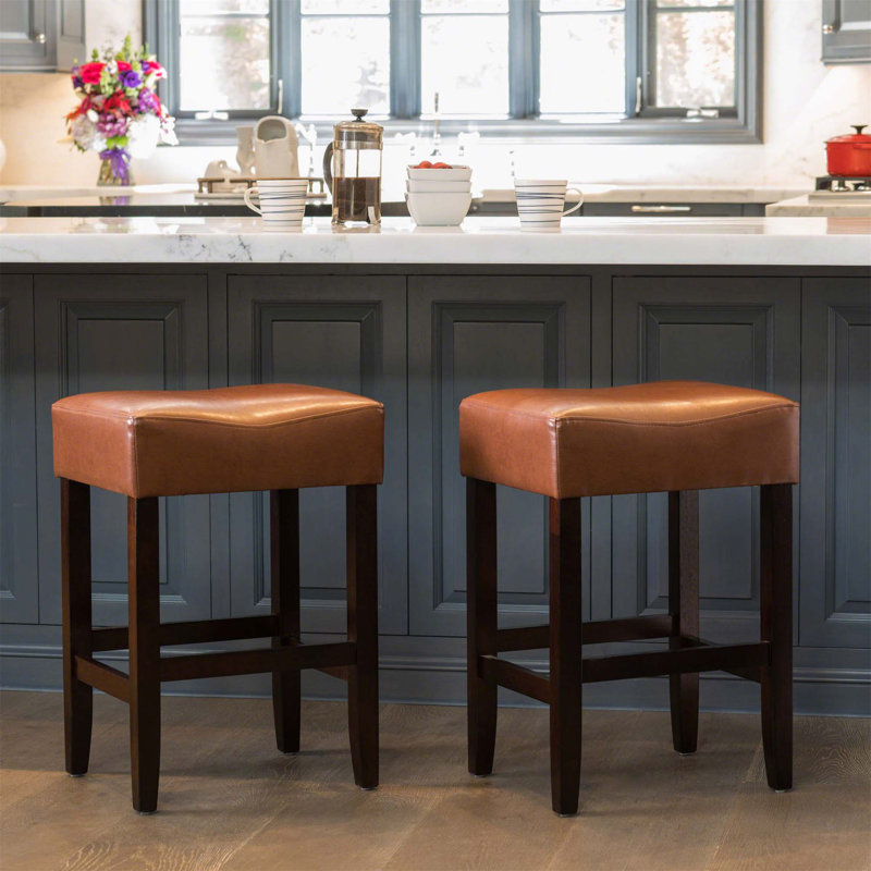 Tabouret de bar sans dossier à hauteur de comptoir en cuir (ensemble de 2), Tabouret de comptoir (siège d'une hauteur de 26 p