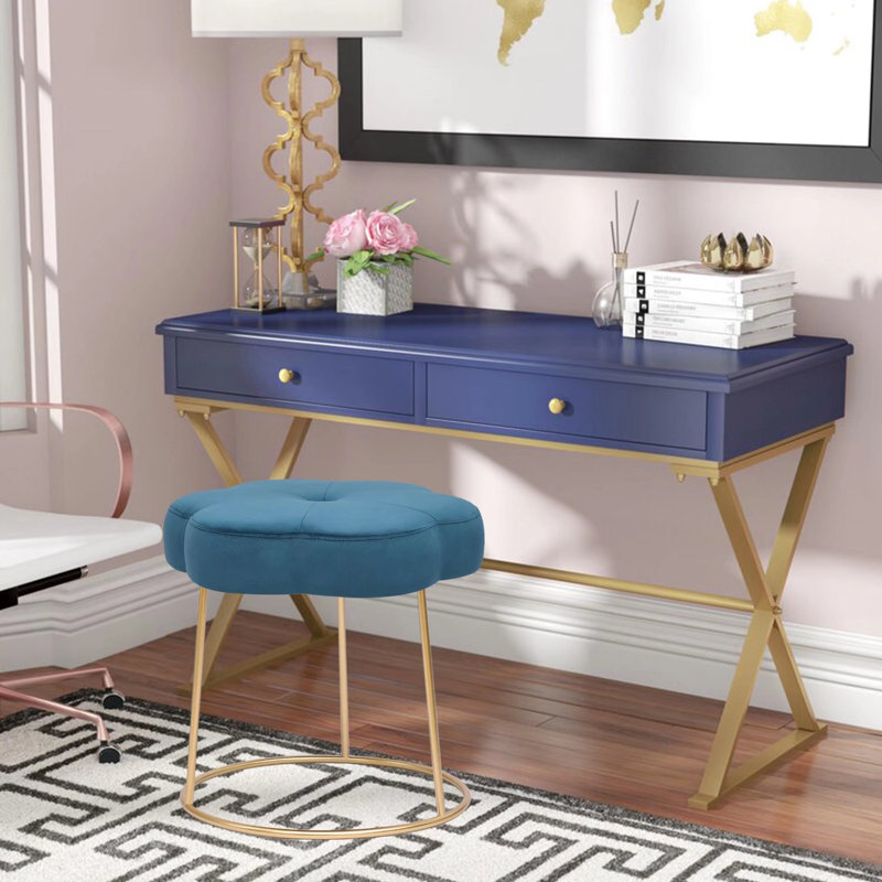 Repose-pieds rond en velours rose, Bleu