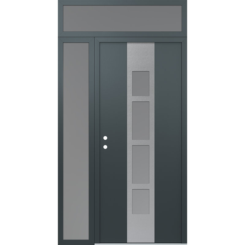 Porte d'entrée pré-suspendue en acier argenté Diamond A10 avec panneau latéral et traverse, L 51,25 po x H 95,69 po