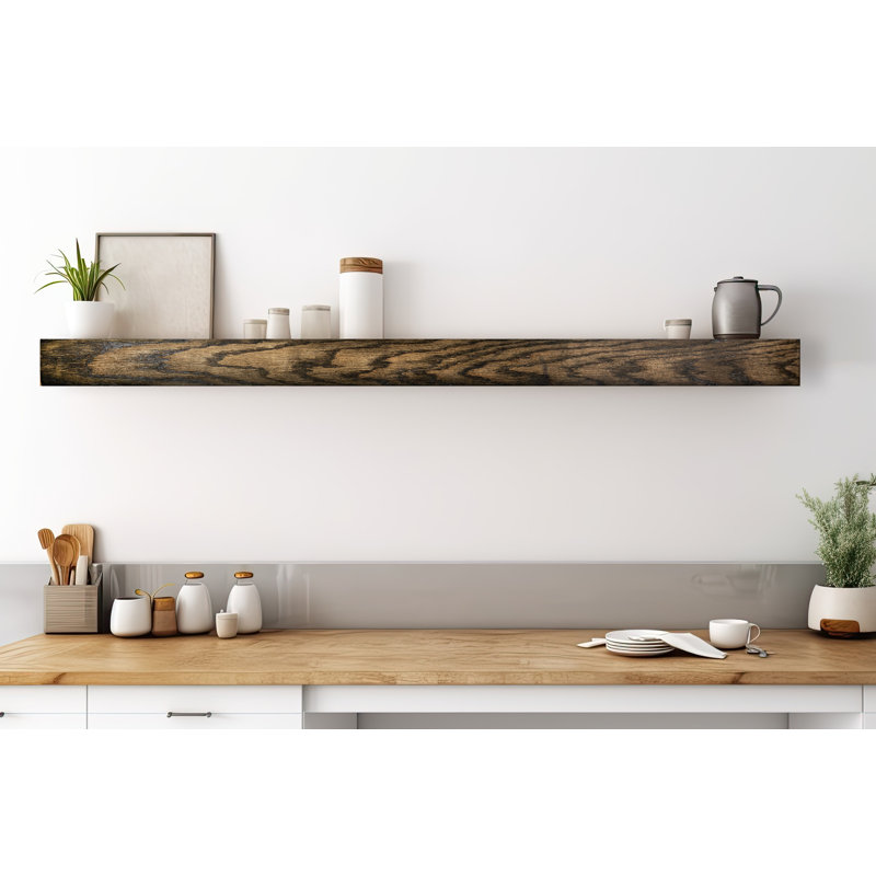 Tablette flottante en bois de chêne massif Lashundra, H 3 po x l 57 po x P 4 po, Ébène