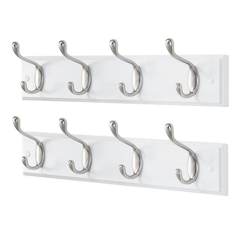 15.7” 2-Pack White Wall Mounted Coat Rack - Hooks for Coats/Hats