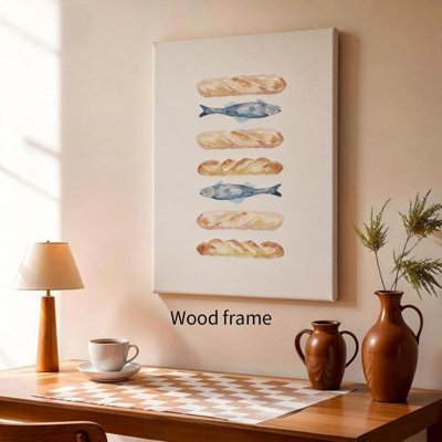 Cuisine, pain de cuisine et poisson, affiche sur toile 24 x 36 pouces, encadrée, art biblique de la Bible