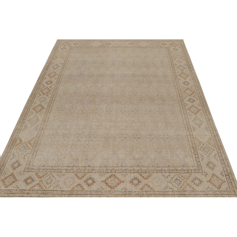 Distressed Homage Hand Knotted Wool Geometric Area Rug, Rectangle 10' x 14'
