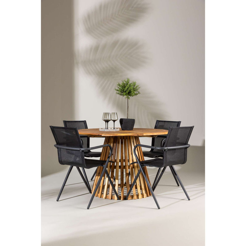 Evander 4 - Person Acacia Patio Dining Set with Round Table, Black