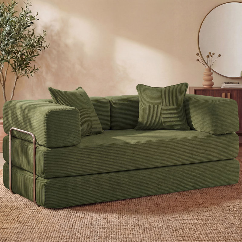 Convertible Sleeper Sofa With Removable Armrests, Corduroy Fabric Sofa Couch, No Assembly Required For Living Room, Dorm, Studio