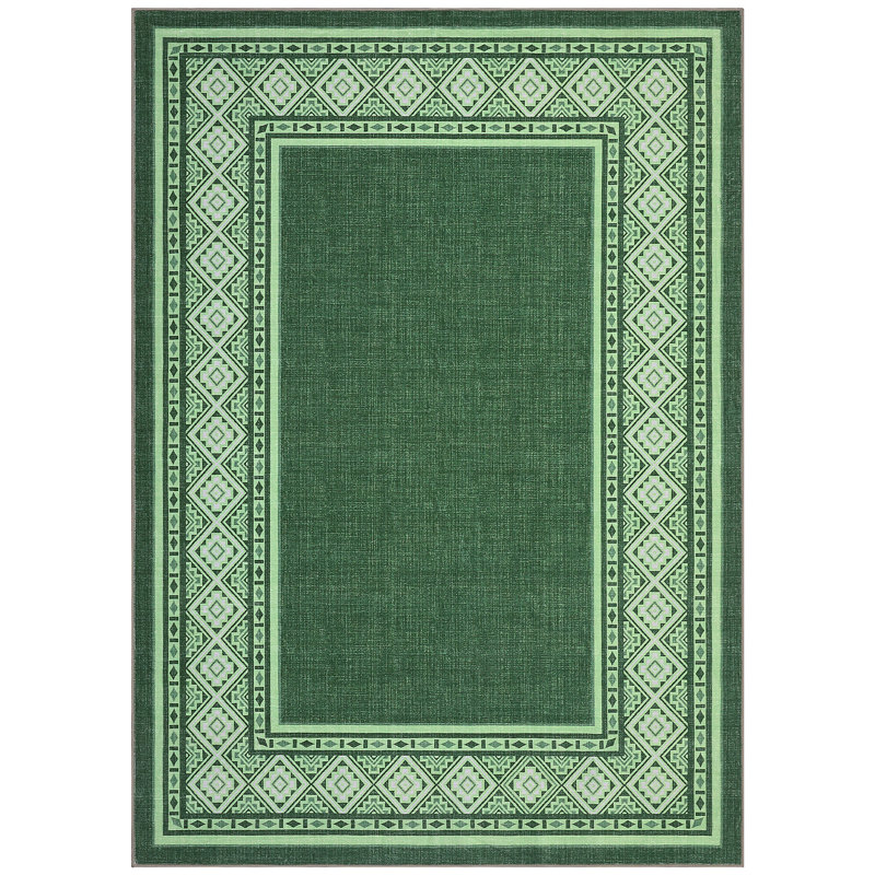 Modern Neutral Bordered Area Rugs, Green 8'X10' Soft Washable Non Slip Solid Geometric Large Throw Carpet for Living Room Bedroom Dining Nursery Apartment Dorm Office Farmhouse Home Decor
