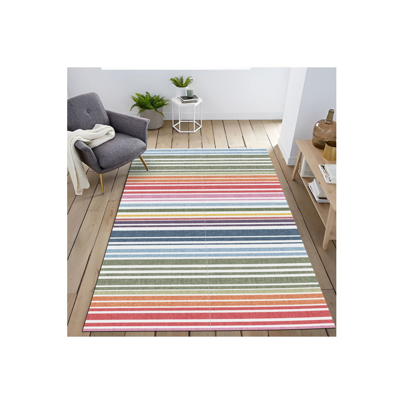 Tapis décoratif multicolore à rayures multicolores lavable à la machine, Sous-tapis rectangulaire de 3 pi 3 po x 4 pi 11 po