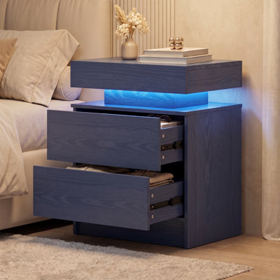 Table de chevet en bois de style moderne Westerly avec éclairage DEL et tiroirs de rangement