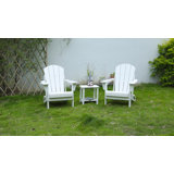 Folding Adirondack Chair with Side Table, 3-Piece Adirondack Chair Set, White (2 Chairs and 1 Table)