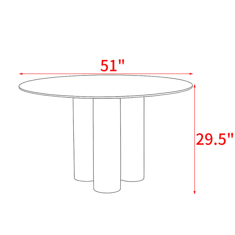 Nordic style solid wood round dining table, 29.5"H x 51"L x 51"W