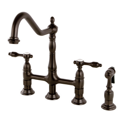 Tudor Double Handle Widespread Double Handle Kitchen Faucet with Brass Spray