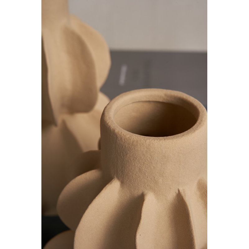 Seviye Light Sand Ceramic Vase, 8" H x 7" W x 7" D