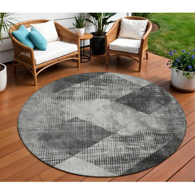 Tapis d'intérieur rond lavable géométrique 8 pi gris