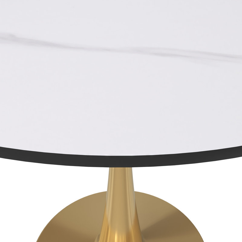 Seybert Round Dining Table with MDF Top and Gold Stainless Steel Pedestal Base - Seats 4 Person for Kitchen and Dining Room