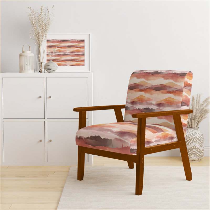 Chaise d'appoint Boho - Fauteuil rose chaud Horizon, Accoudoirs carrés bruns