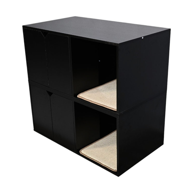 Enceinte de litière pour chat 34,82 "avec tampon à gratter, maison noire minimaliste moderne, 20,97" x 16,89 ", 52 livres, pour abri arrière en tant que clôture, large, hauteur de 16,89", fonction de grattage en carton ondulé