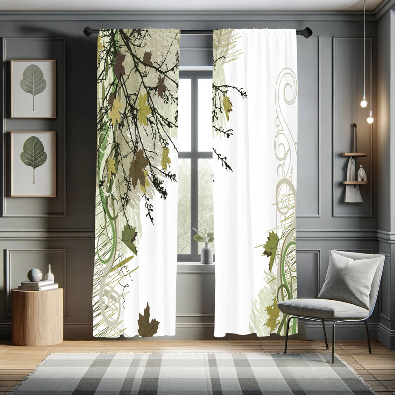 Ebern Designs Nature Curtains, Fall Earth Tones Autumn Leaf, Pair of 28", Khaki Chocolate, 28" W x 84" L