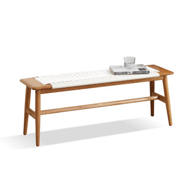 Solid Wood Bedroom Bench In White - Natural Oak With A Comfortable And Stylish Cane Seat For Bedroom, Bathroom, Dining Room Elegant