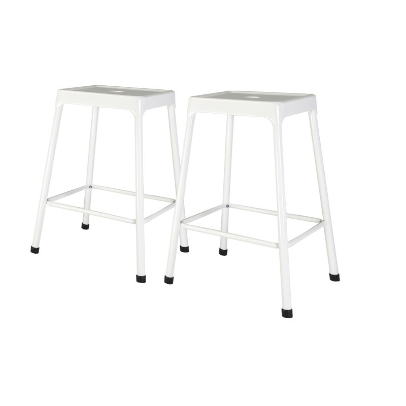 Tabouret de comptoir en métal thermolaqué blanc, ensemble de 2